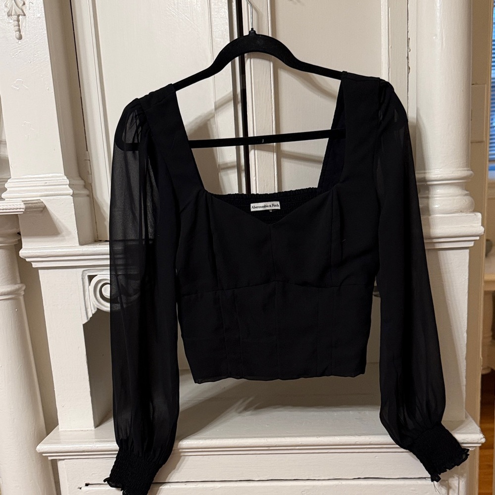 Abercrombie Elegant Black Sheer Sleeve Top